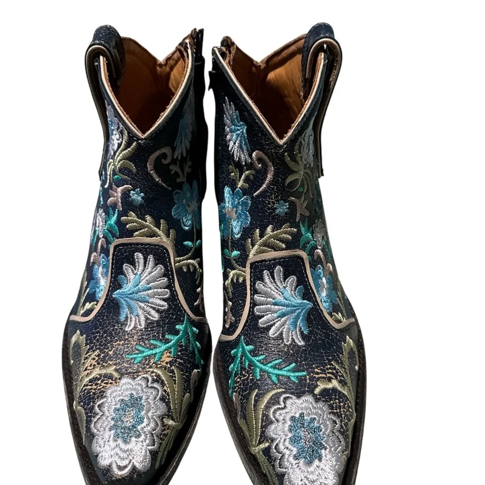 Old Gringo “Yippee Ki Yay” Floral Embroidered Ankle Boots - Picture 2 of 6
